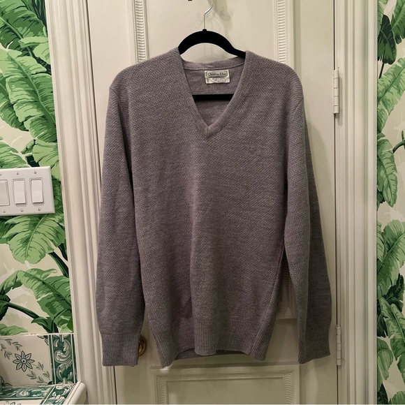 Christian Dior Vintage V-Neck Pull Over Sweater Gray Size L - Picture 1 of 4